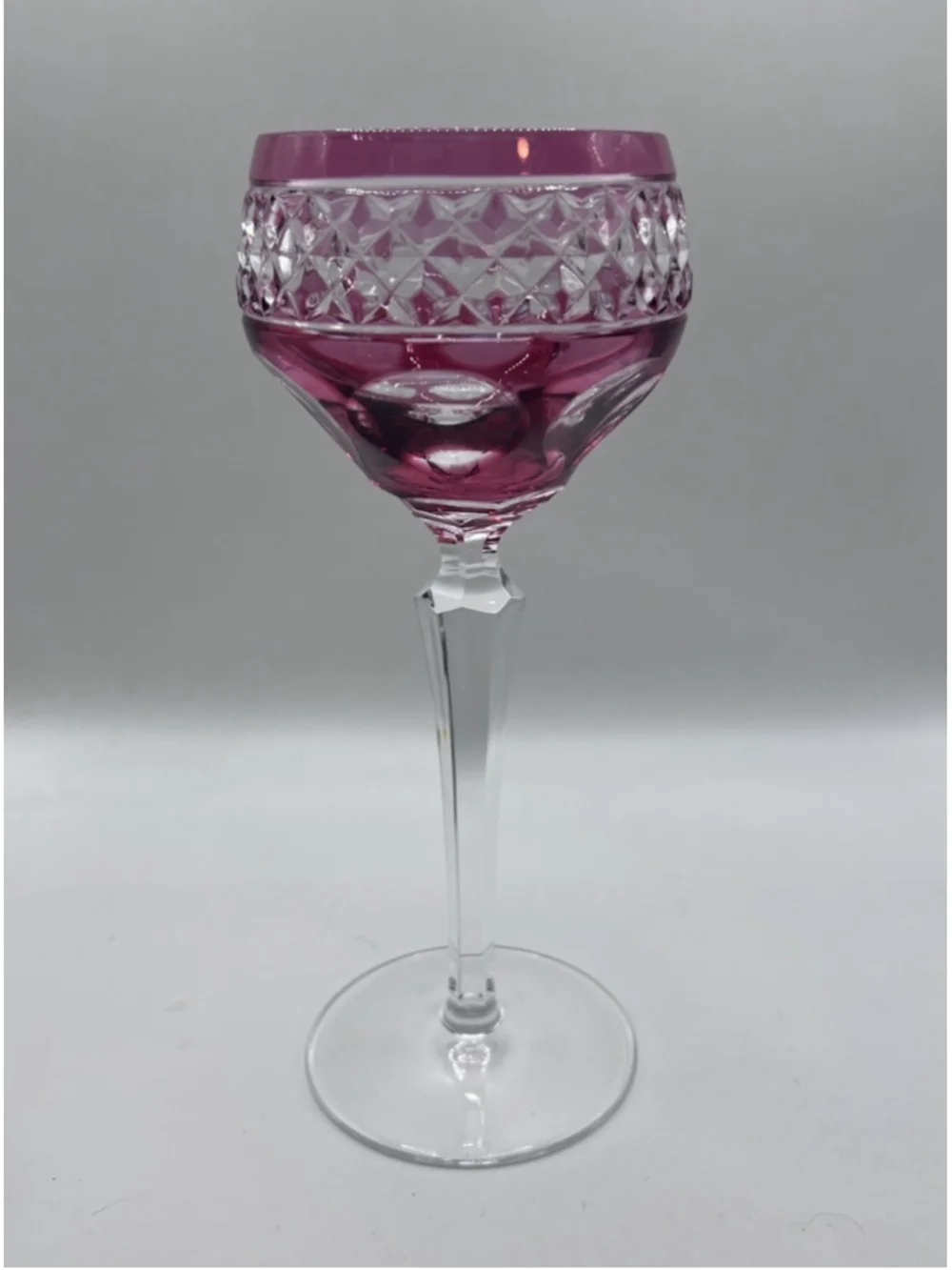 Vintage Ruby Red Cut To Clear Crystal Hock Wine Glass Goblet Barware